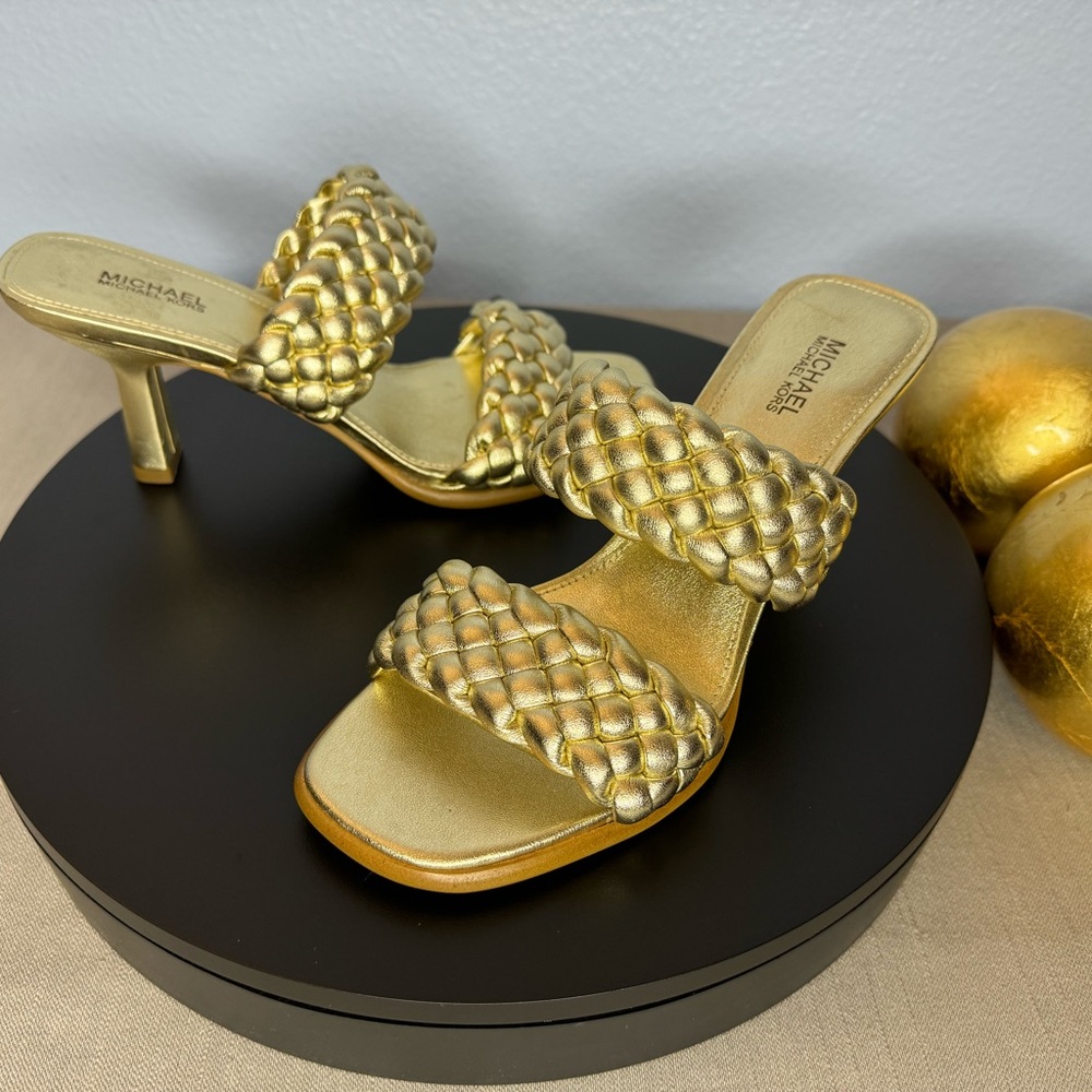 Michael Michael Kors Nadia Metallic Braided Mule SlipOn Shoes. New